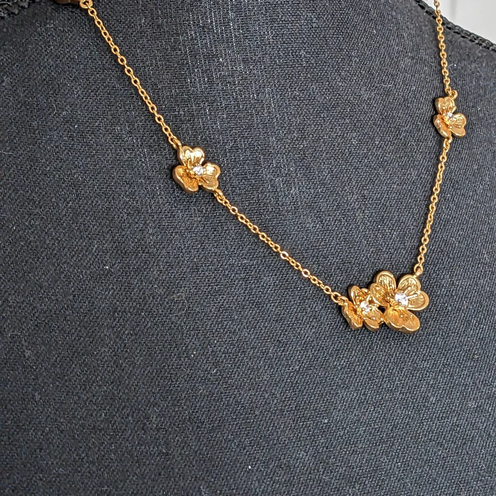 Gold Floral Necklace with Crystals Signed Nolan Miller - Picture 5 of 9